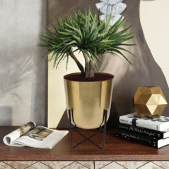Brass Indoor Plant Pot With Cross Stand - 13.5cm -Garden & Outdoor Store 13887188 1304999809734982