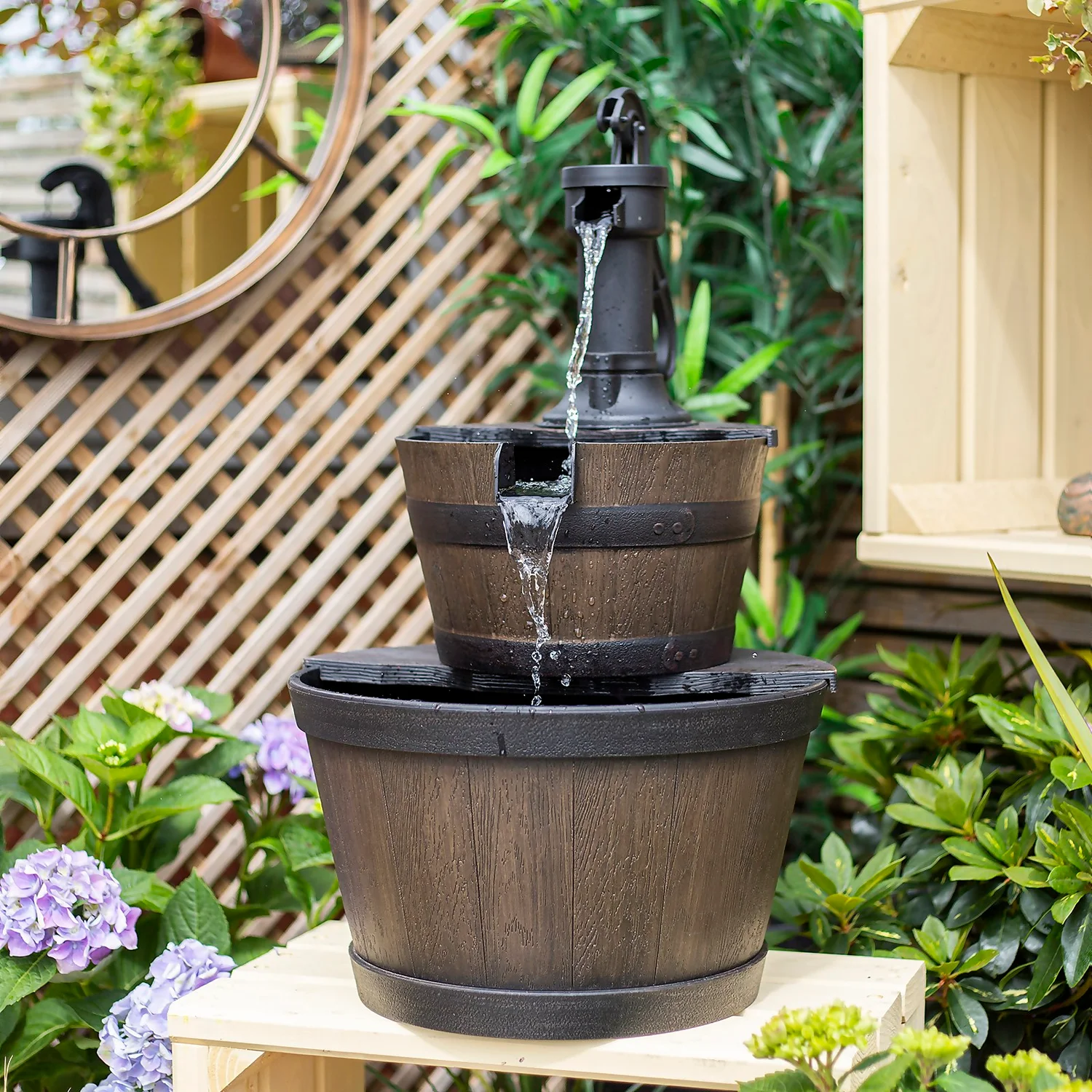 Stylish Fountain Whiskey Barrels Garden Water Feature 3 Stylish Fountain Whiskey Barrels Garden Water Feature - Image 3