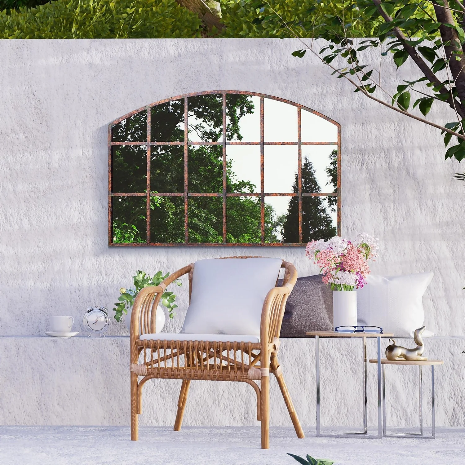 MirrorOutlet Metal Arched Decorative Window Garden Mirror - 90x56cm 2 MirrorOutlet Metal Arched Decorative Window Garden Mirror - 90x56cm - Image 2