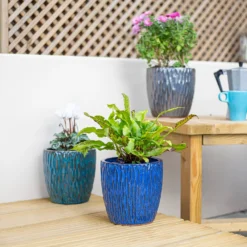 Chiswick Textured Pot Blue - 24cm -Garden & Outdoor Store 13973625 5385011238393706