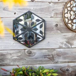 Hexagonal Laser Cut Outdoor Mirror 35cm - Black -Garden & Outdoor Store 13981007 4985005835349966