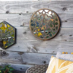 Round Laser Cut Outdoor Mirror 35cm - Bronze -Garden & Outdoor Store 13981008 1405005835433141