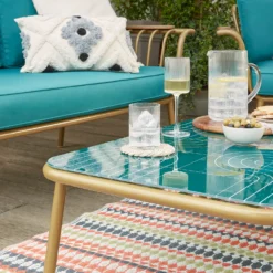 Omari Metal Garden Sofa Set - Teal & Gold 13 Omari Metal Garden Sofa Set - Teal & Gold -Garden & Outdoor Store 14005703 1365022638067828