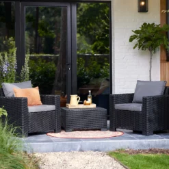 Keter California 2 Seater Outdoor Balcony Garden Furniture Set - Graphite With Grey Cushions -Garden & Outdoor Store 14539588 1355041802454156