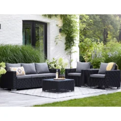 Keter California 5 Seater Outdoor Garden Furniture Sofa And Lounge Set - Graphite With Grey Cushions -Garden & Outdoor Store 14539594 7255041802432301